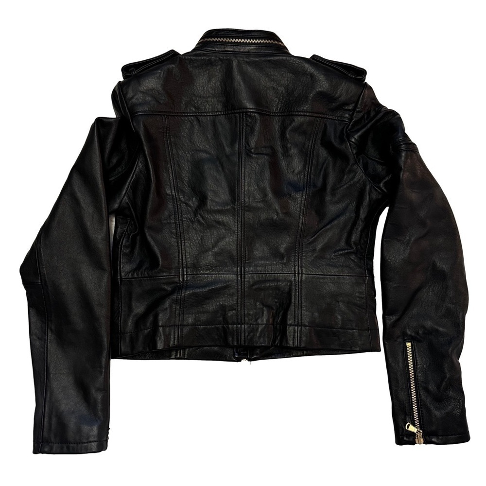 GILI Leather Black Moto Jacket Coat Size 4 Gold Hardware Pockets Zippers NEW - Picture 8 of 16